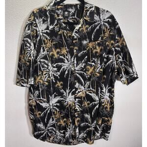 NFL Team Apparel Saints Hawaiian Shirt Black Gold Palm Print Mens 2XL